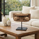 Drex Authentic Accented Wood Decorative Pillar | Black Metal Stand 15"
