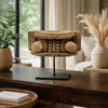 Drex Authentic Accented Wood Decorative Pillar | Black Metal Stand 15"