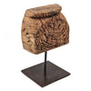Mae Hand-Carved Decorative Pillar | Metal Stand | Antique Wood 16"