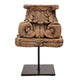 Mae Hand-Carved Decorative Pillar | Metal Stand | Antique Wood 16"