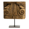 Mae Hand-Carved Decorative Pillar | Metal Stand | Antique Wood 16"
