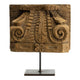 Mae Hand-Carved Decorative Pillar | Metal Stand | Antique Wood 16"