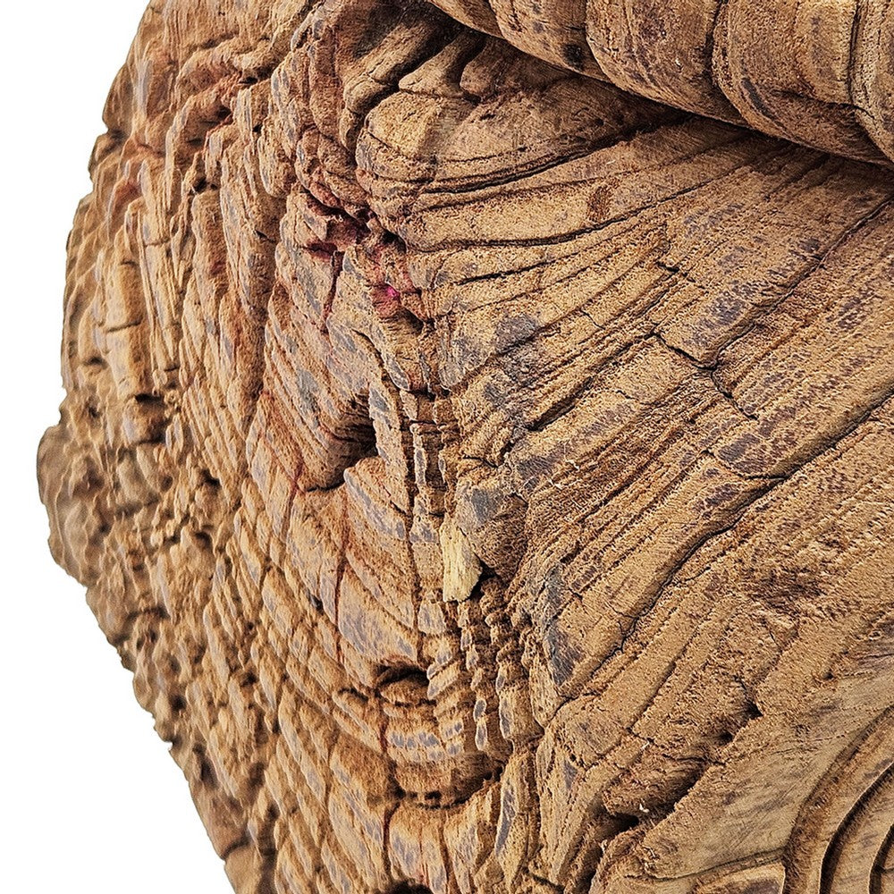 Mae Hand-Carved Decorative Pillar | Metal Stand | Antique Wood 16"