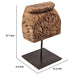 Mae Hand-Carved Decorative Pillar | Metal Stand | Antique Wood 16"