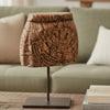 Mae Hand-Carved Decorative Pillar | Metal Stand | Antique Wood 16"