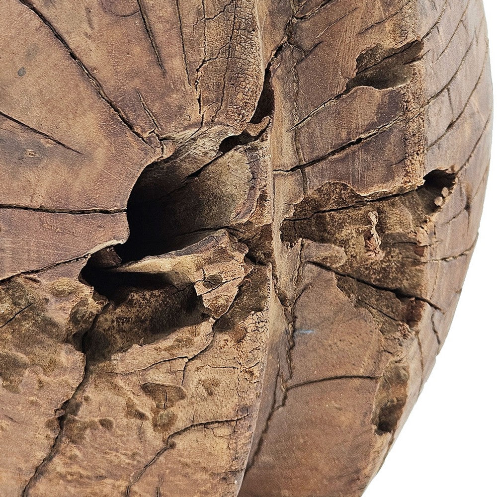 Otis Decorative Pulley Wheel on Metal Stand | Brown Aged Wood 18"