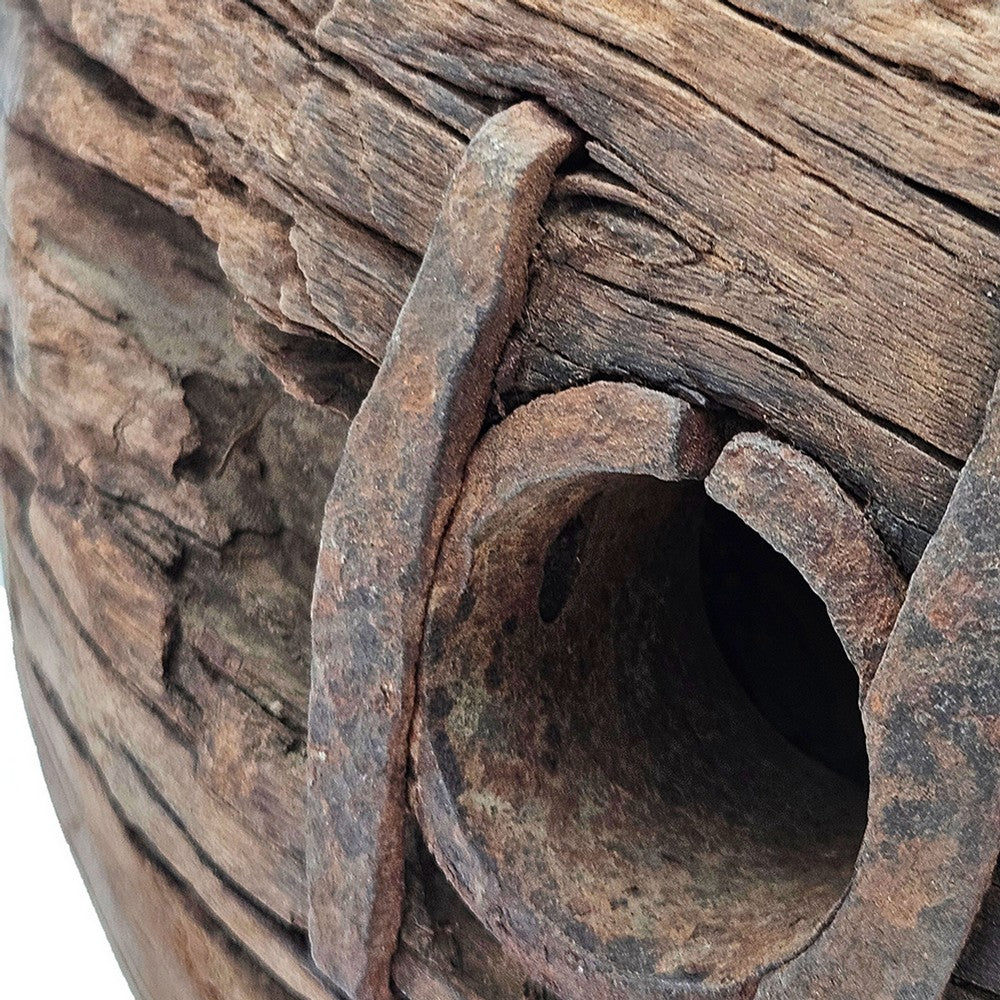 Otis Decorative Pulley Wheel on Metal Stand | Brown Aged Wood 18"