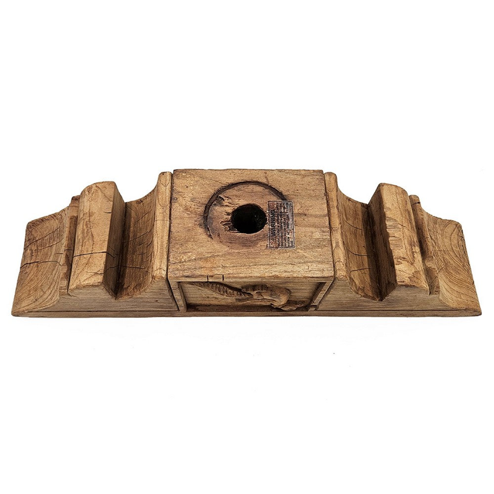 Emery Antique Carved 3-Pillar Candle Holder | Metal | Brown Old Wood 20"