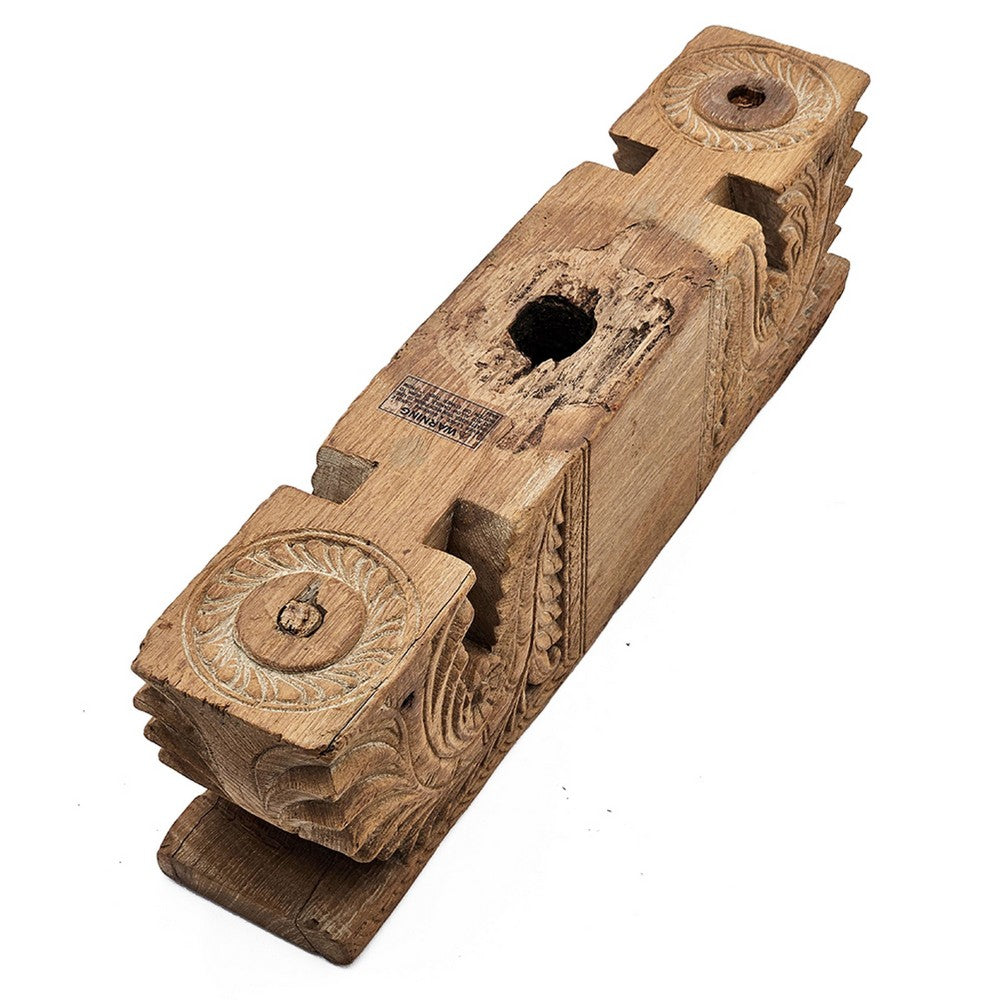 Emery Antique Carved 3-Pillar Candle Holder | Metal | Brown Old Wood 20"