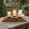 Emery Antique Carved 3-Pillar Candle Holder | Metal | Brown Old Wood 20"