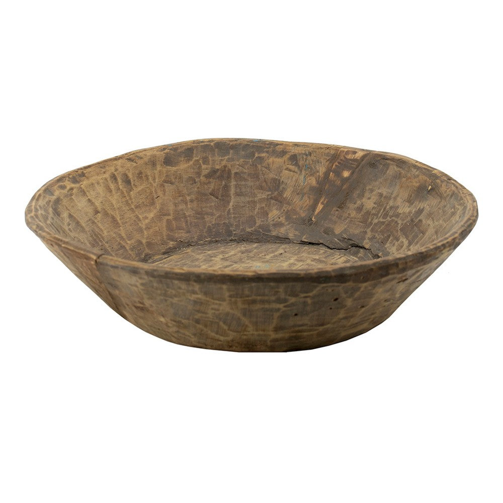 Molly Antique Round Parrat | Hand Carved Texture | Brown Solid Wood 19"
