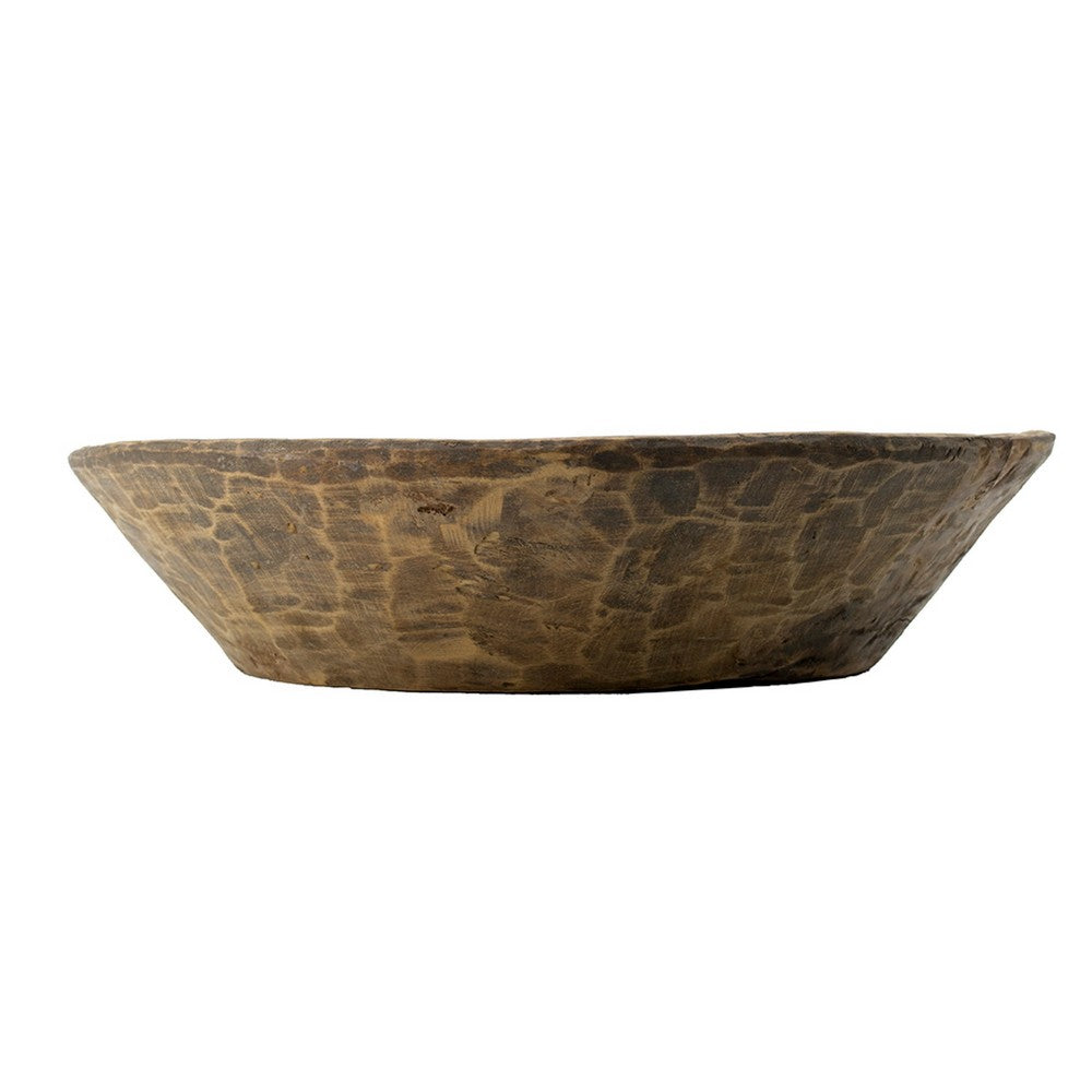 Molly Antique Round Parrat | Hand Carved Texture | Brown Solid Wood 19"