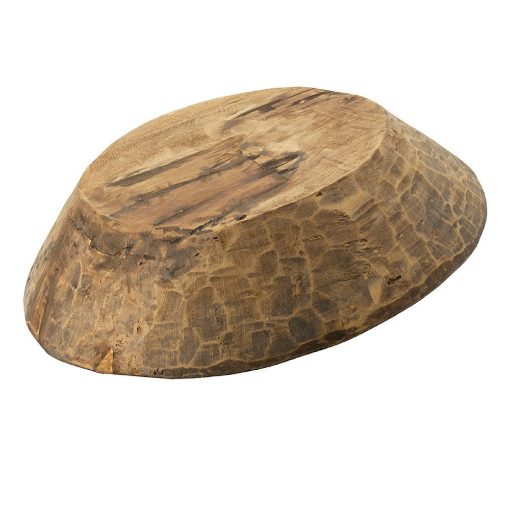 Molly Antique Round Parrat | Hand Carved Texture | Brown Solid Wood 19"