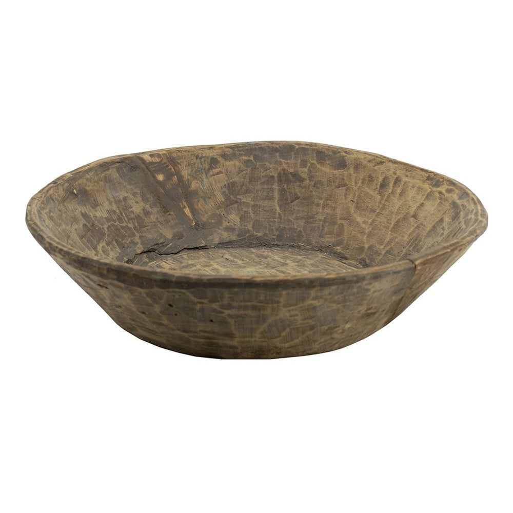 Molly Antique Round Parrat | Hand Carved Texture | Brown Solid Wood 19"