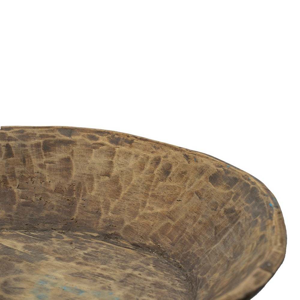 Molly Antique Round Parrat | Hand Carved Texture | Brown Solid Wood 19"