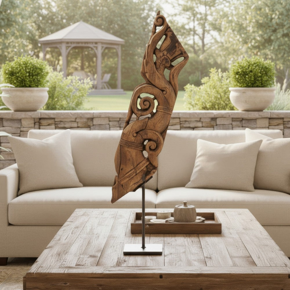 Gemma Antique Carved Decorative Bracket | Metal | Brown Old Wood 30"