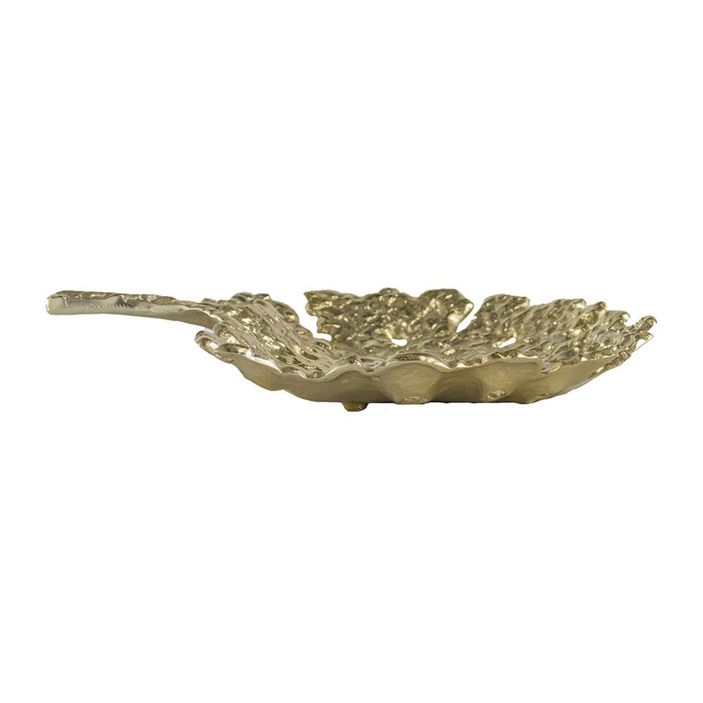 Lacey Decorative Plate | Textured Leaf Design Raised Edge Gold Metal 15"