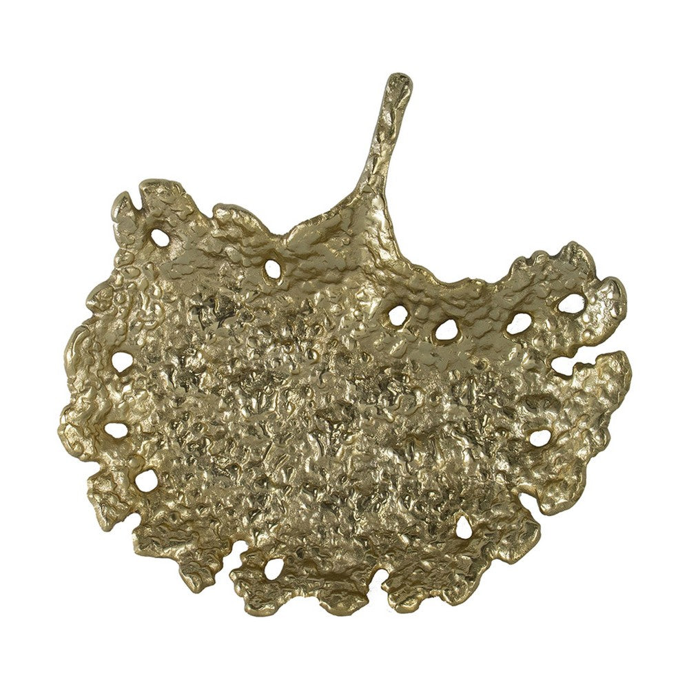 Lacey Decorative Plate | Textured Leaf Design Raised Edge Gold Metal 15"