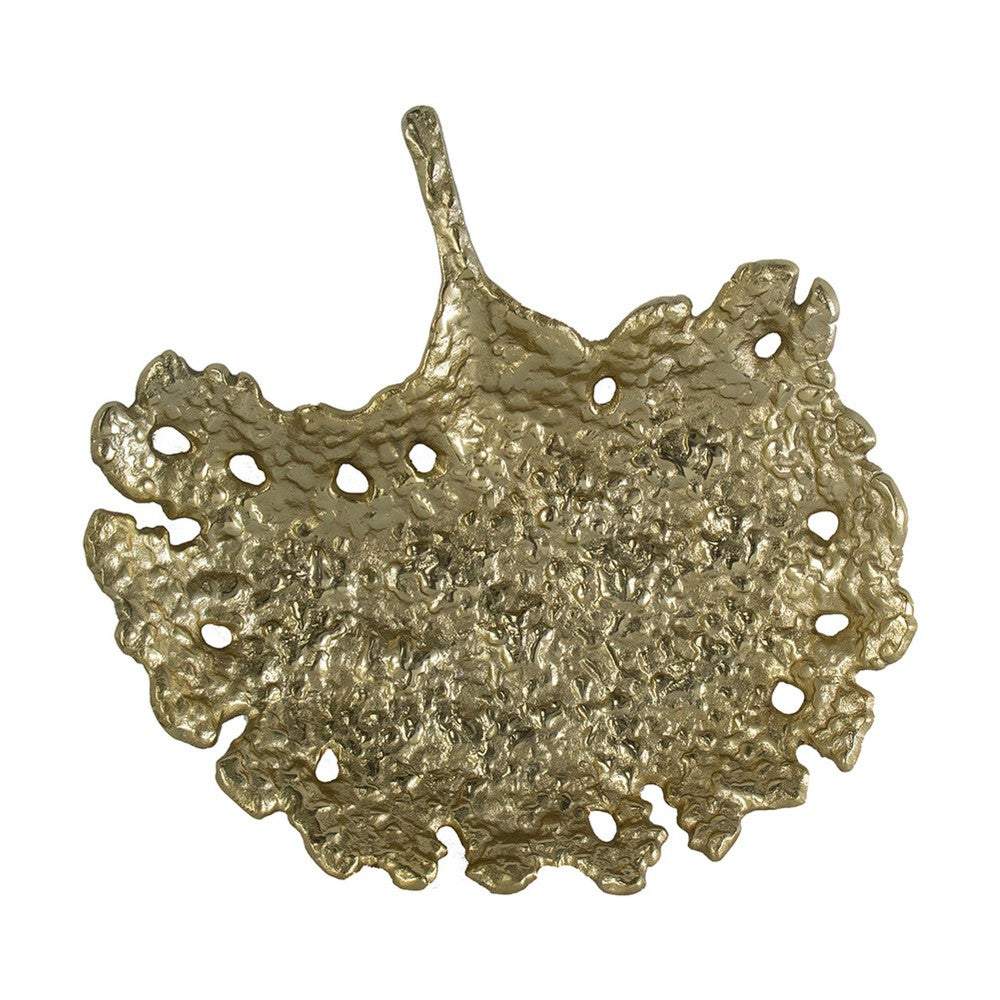Lacey Decorative Plate | Textured Leaf Design Raised Edge Gold Metal 15"