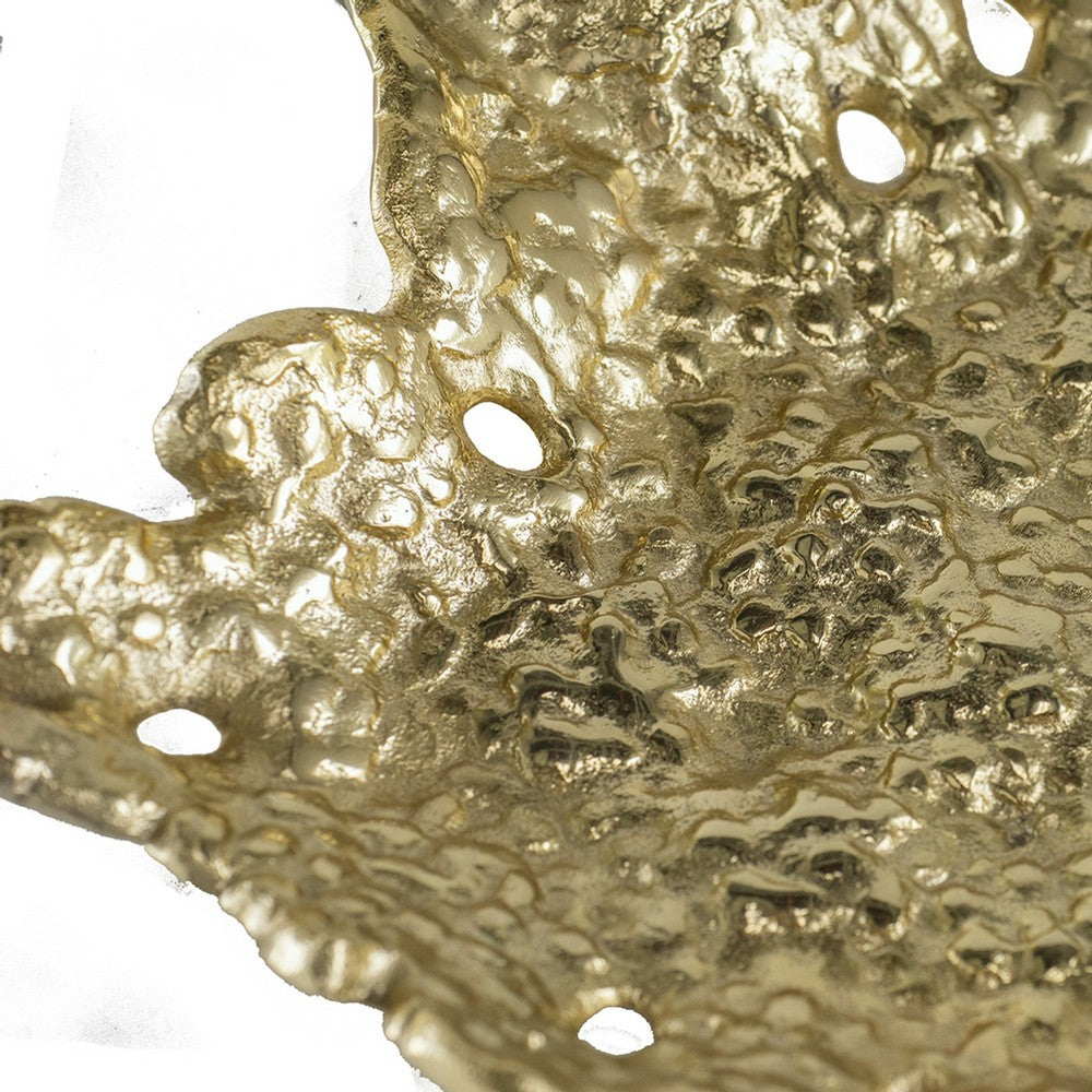 Lacey Decorative Plate | Textured Leaf Design Raised Edge Gold Metal 15"