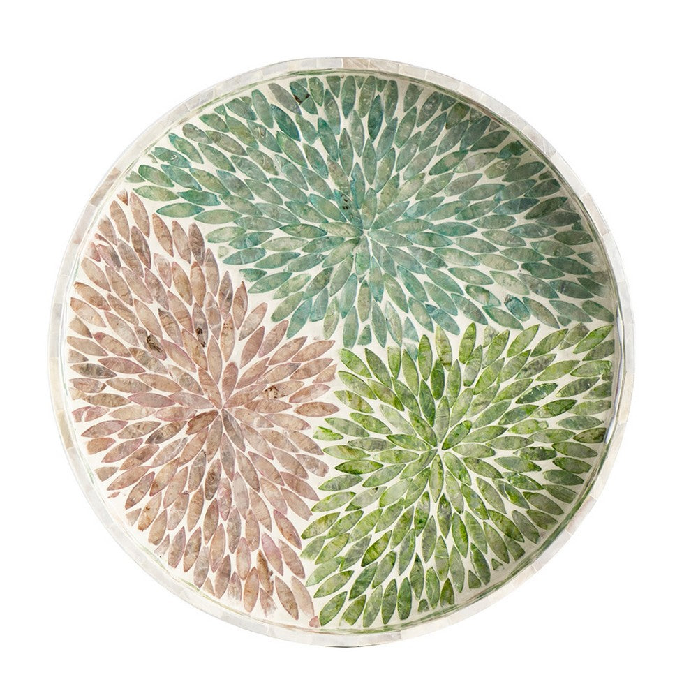 Milo Decorative Round Tray | Mosaic Surface | Multi-Color Capiz Shell 16"