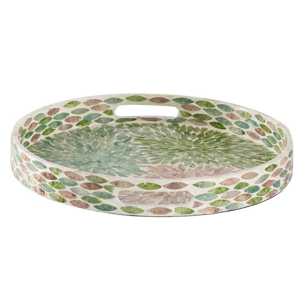 Milo Decorative Round Tray | Mosaic Surface | Multi-Color Capiz Shell 16"