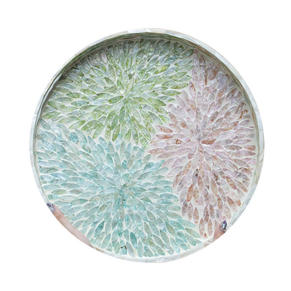 Milo Decorative Round Tray | Mosaic Surface | Multi-Color Capiz Shell 16"