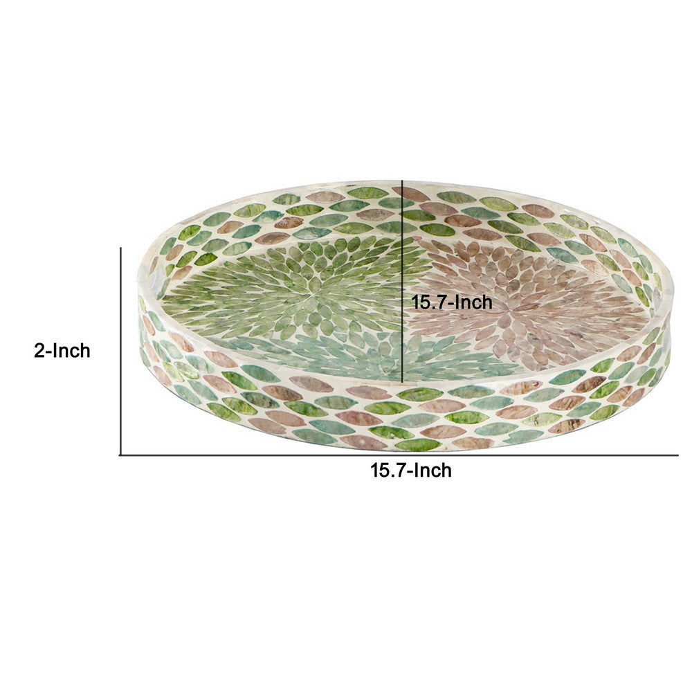 Milo Decorative Round Tray | Mosaic Surface | Multi-Color Capiz Shell 16"