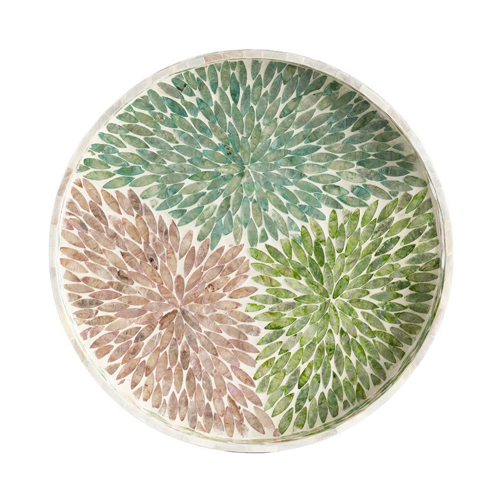Milo Decorative Round Tray | Mosaic Surface | Multi-Color Capiz Shell 14"