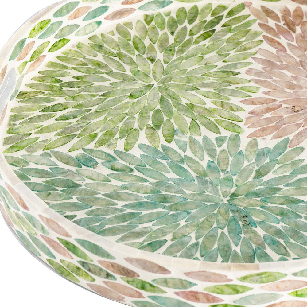 Milo Decorative Round Tray | Mosaic Surface | Multi-Color Capiz Shell 14"