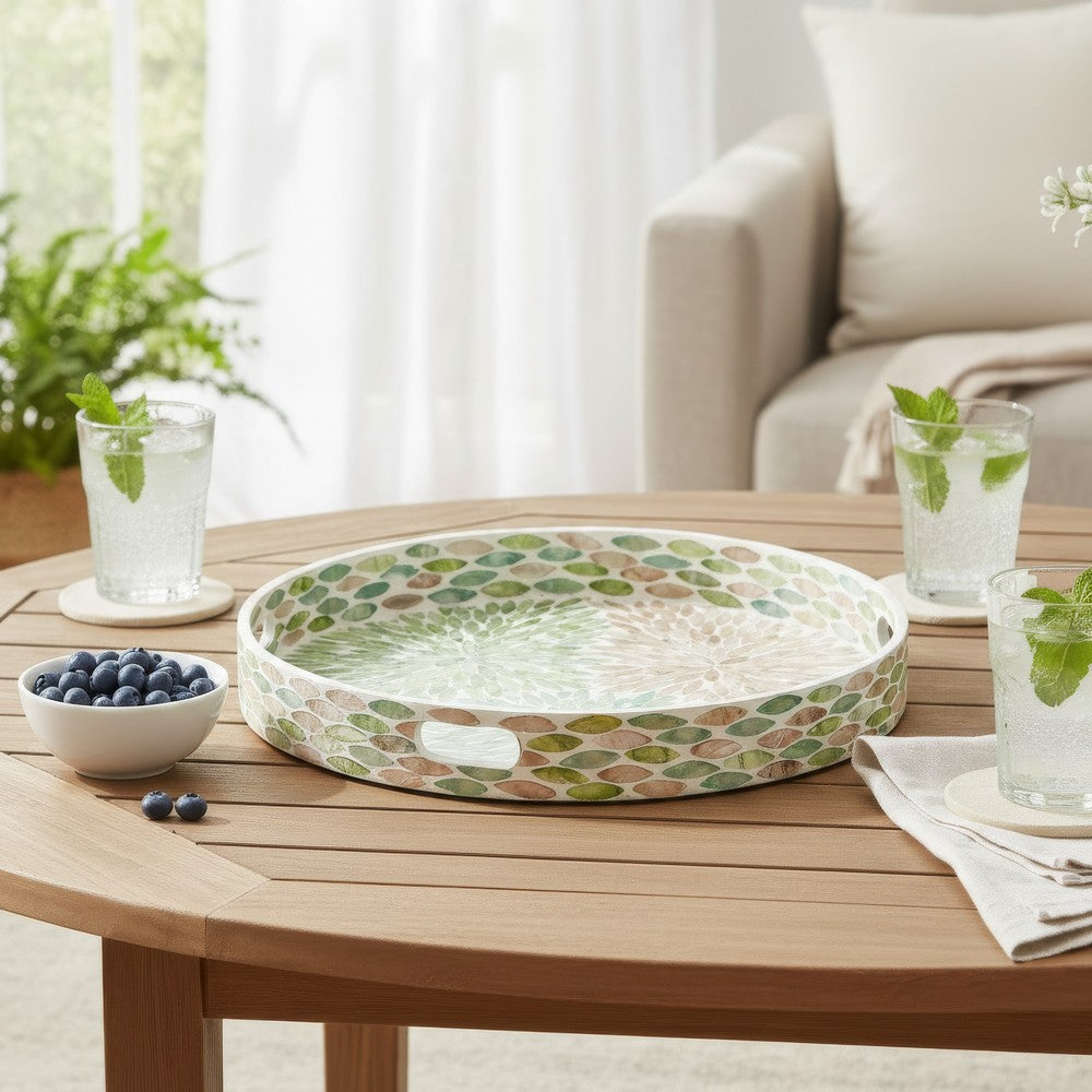 Milo Decorative Round Tray | Mosaic Surface | Multi-Color Capiz Shell 14"