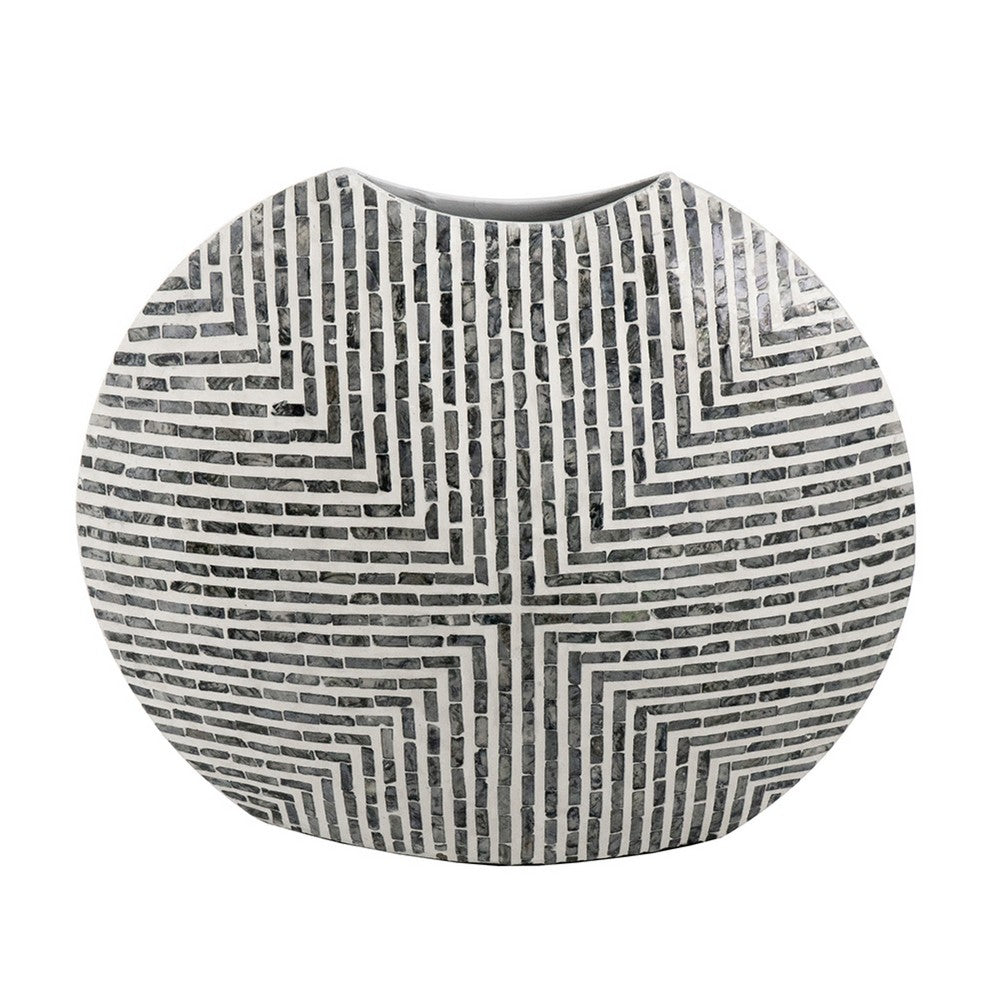 Dirk Modern Oval Vase | Capiz Inlay | Retro Black and White 24"