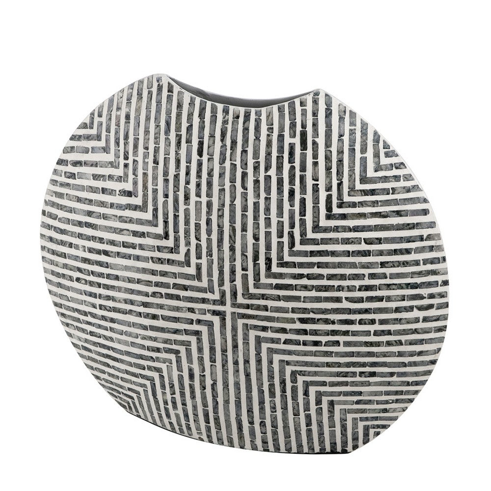 Dirk Modern Oval Vase | Capiz Inlay | Retro Black and White 24"