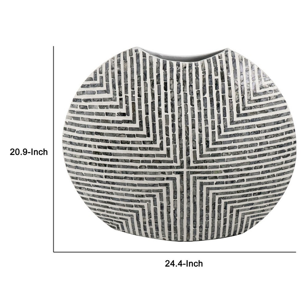 Dirk Modern Oval Vase | Capiz Inlay | Retro Black and White 24"