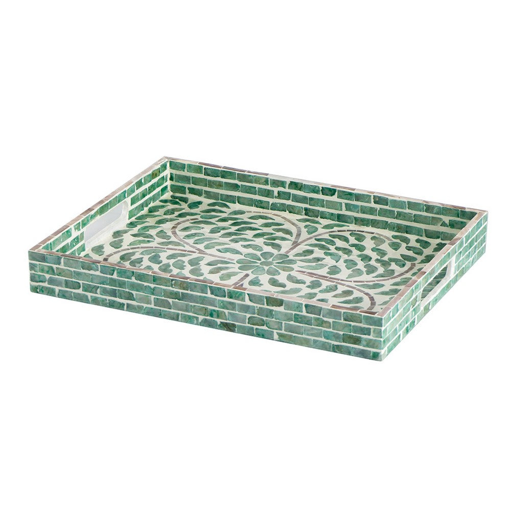 Berty Rectangular Decorative Tray | Mosaic Pattern Green-White Capiz 18"