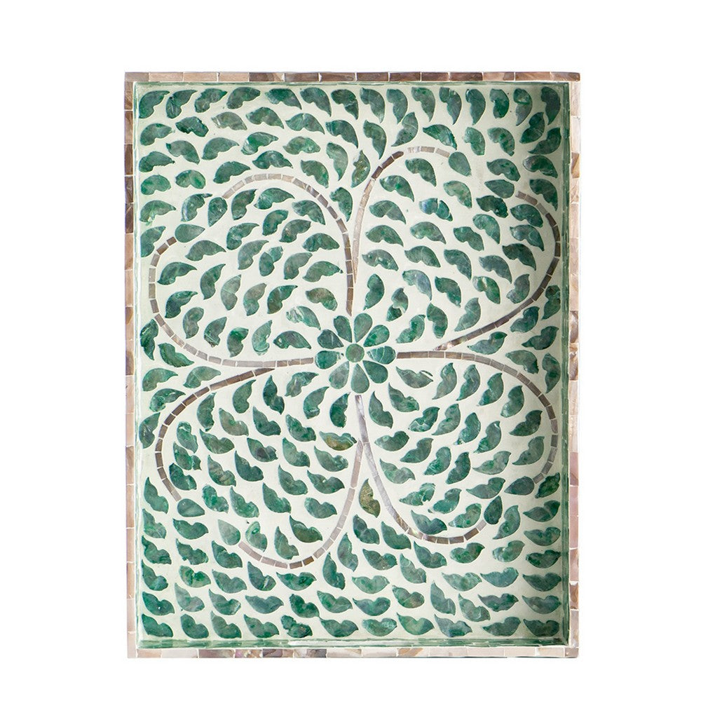 Berty Rectangular Decorative Tray | Mosaic Pattern Green-White Capiz 18"