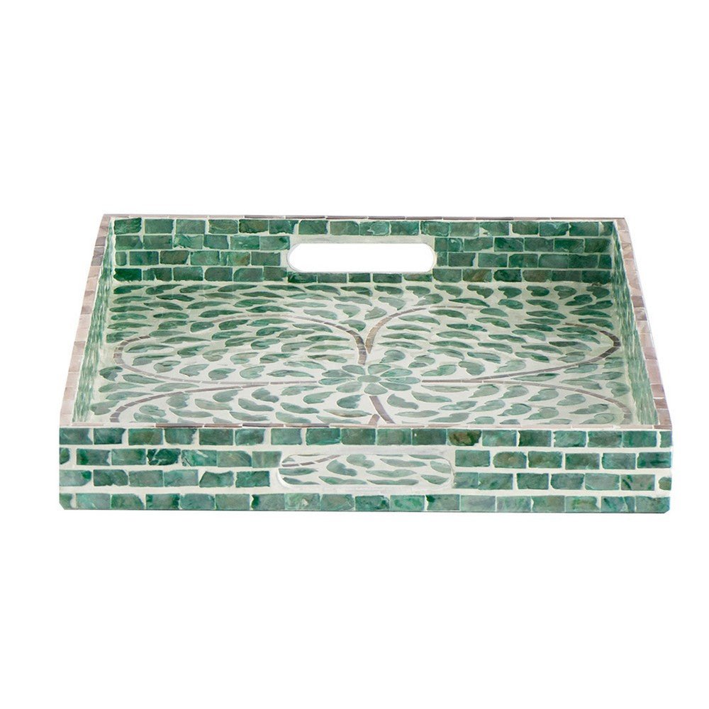 Berty Rectangular Decorative Tray | Mosaic Pattern Green-White Capiz 18"