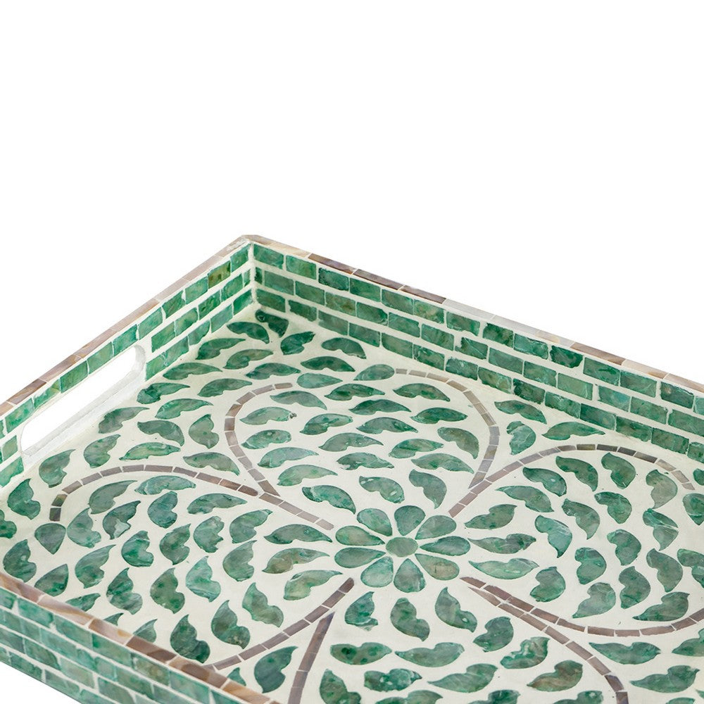 Berty Rectangular Decorative Tray | Mosaic Pattern Green-White Capiz 18"