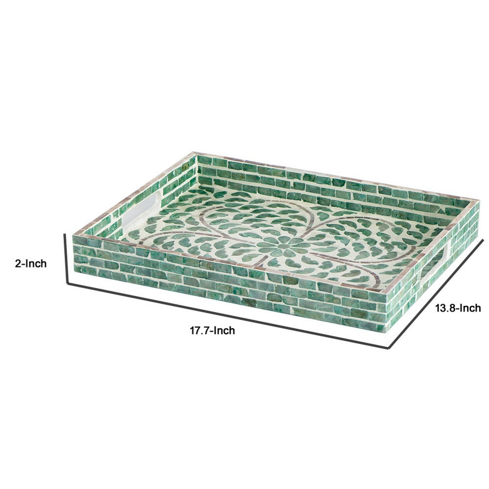 Berty Rectangular Decorative Tray | Mosaic Pattern Green-White Capiz 18"