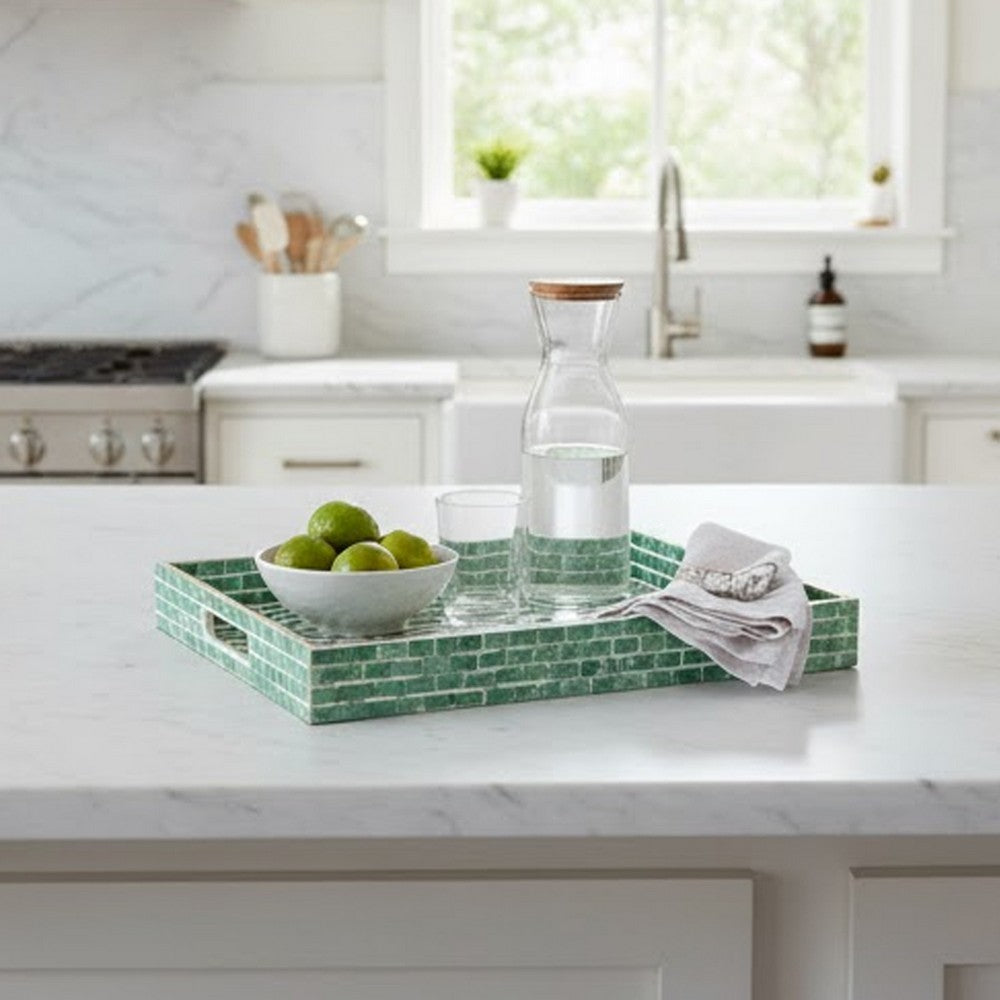 Berty Rectangular Decorative Tray | Mosaic Pattern Green-White Capiz 18"
