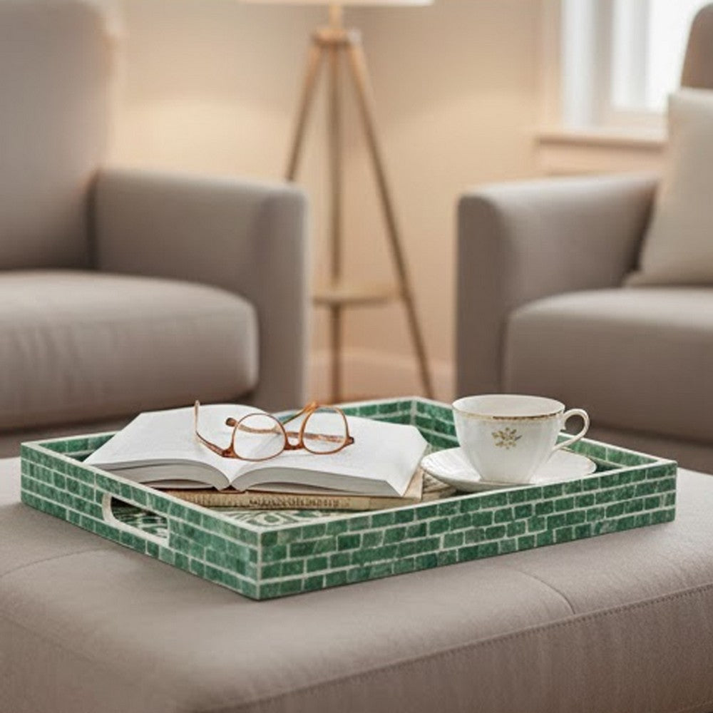 Berty Rectangular Decorative Tray | Mosaic Pattern Green-White Capiz 18"