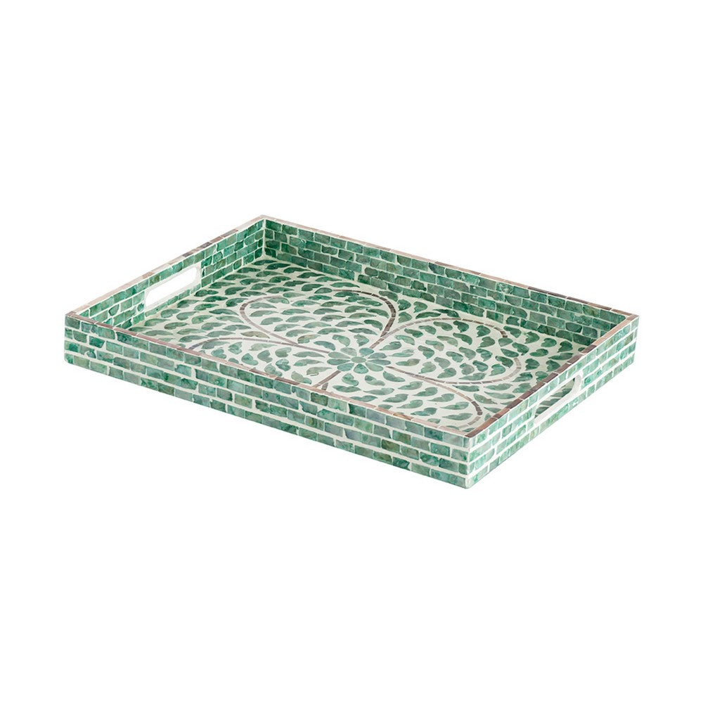 Berty Rectangular Decorative Tray | Mosaic Pattern Green-White Capiz 15"