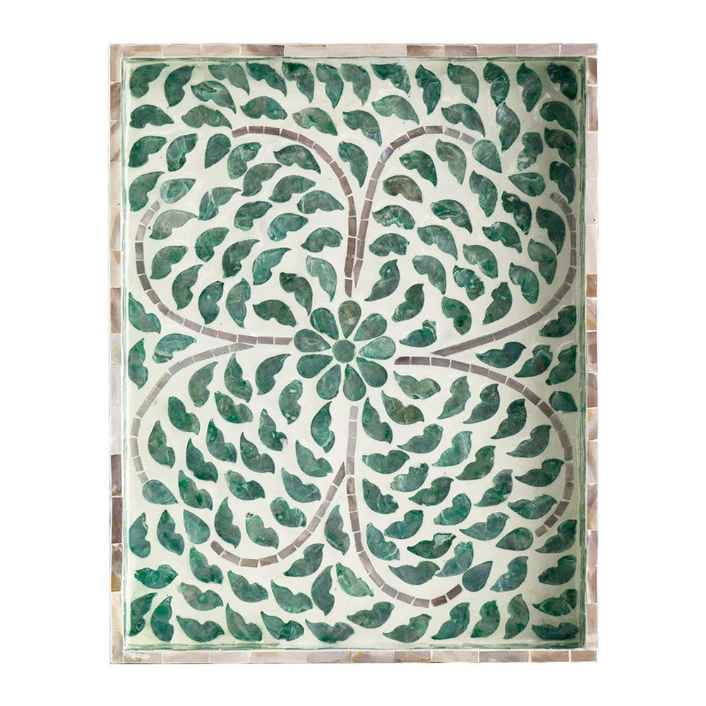 Berty Rectangular Decorative Tray | Mosaic Pattern Green-White Capiz 15"