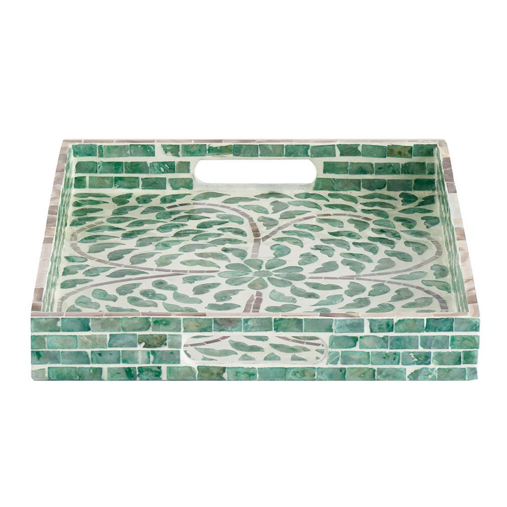 Berty Rectangular Decorative Tray | Mosaic Pattern Green-White Capiz 15"