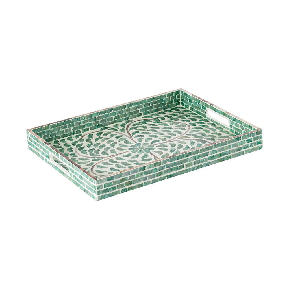 Berty Rectangular Decorative Tray | Mosaic Pattern Green-White Capiz 15"