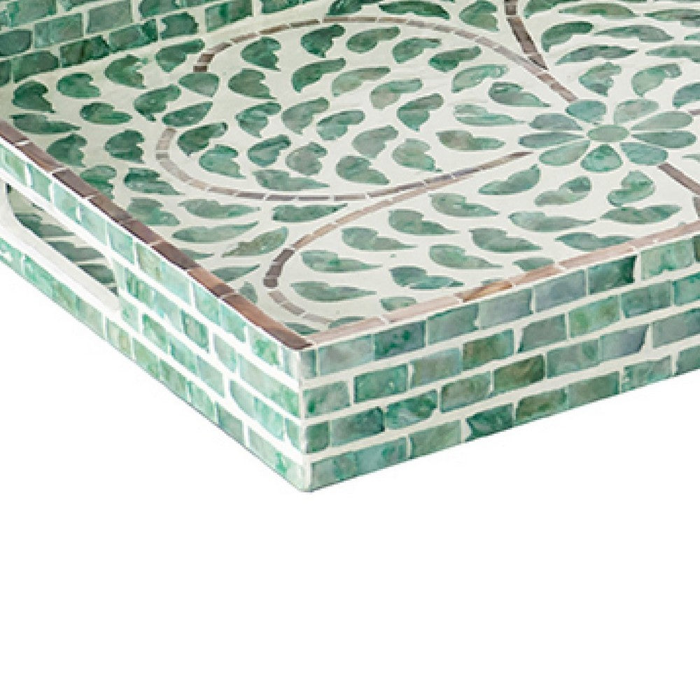 Berty Rectangular Decorative Tray | Mosaic Pattern Green-White Capiz 15"