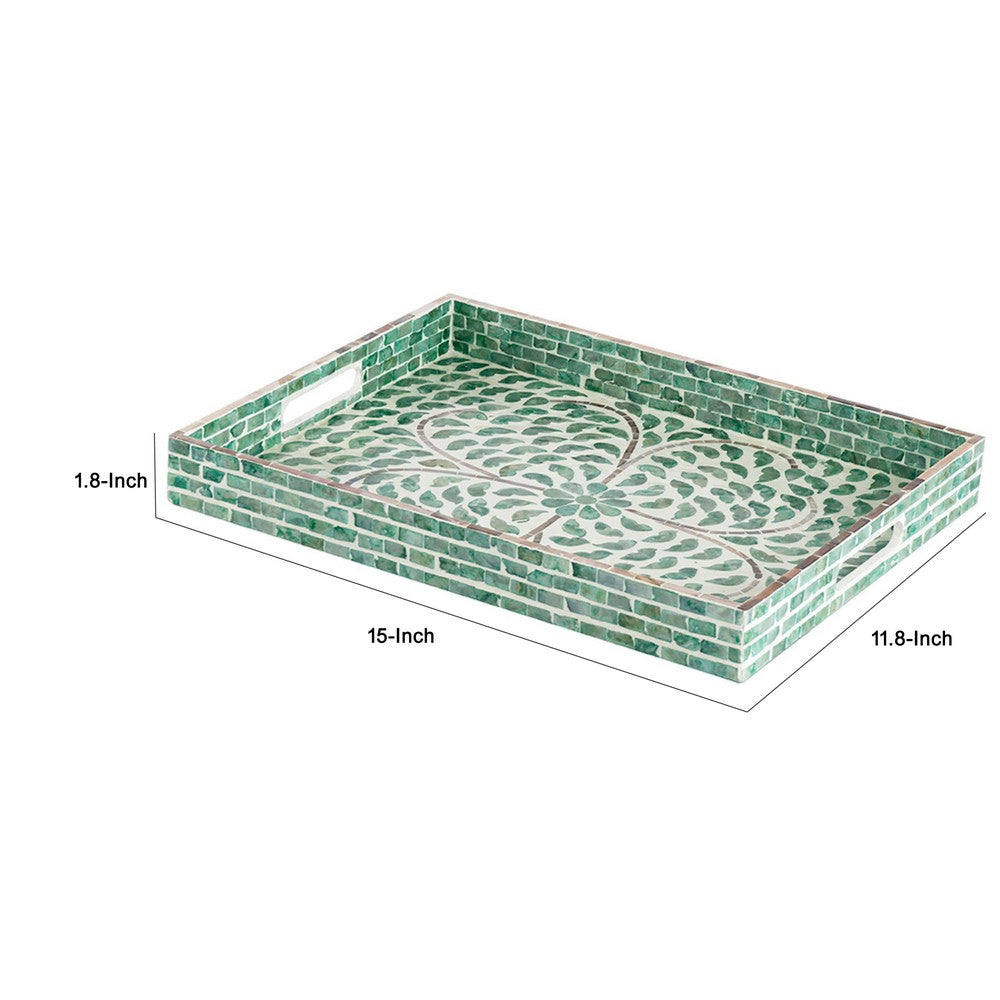 Berty Rectangular Decorative Tray | Mosaic Pattern Green-White Capiz 15"