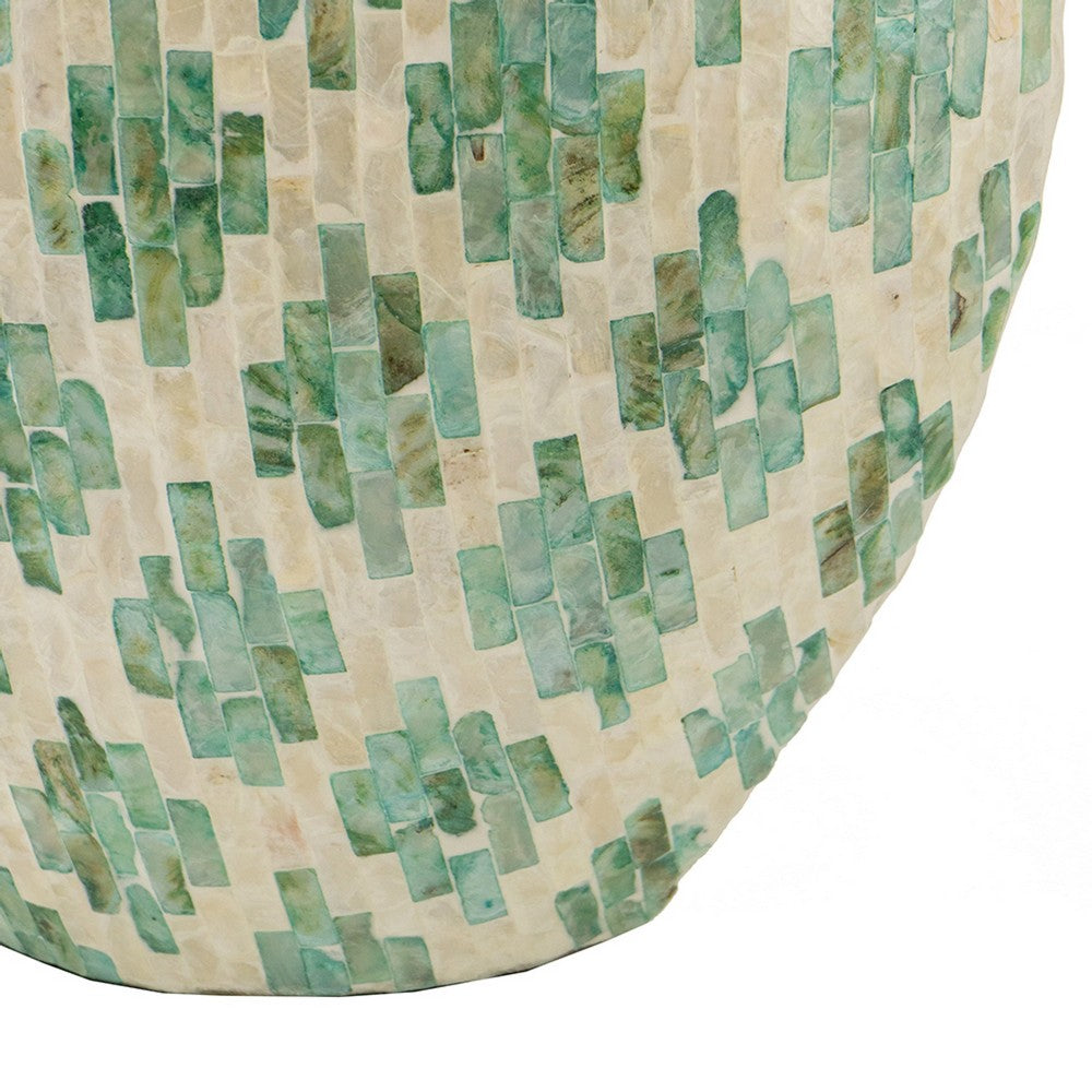 Rhys Decorative Vase | Hand-Applied Mosaic-Pattern Green-White Capiz 18"