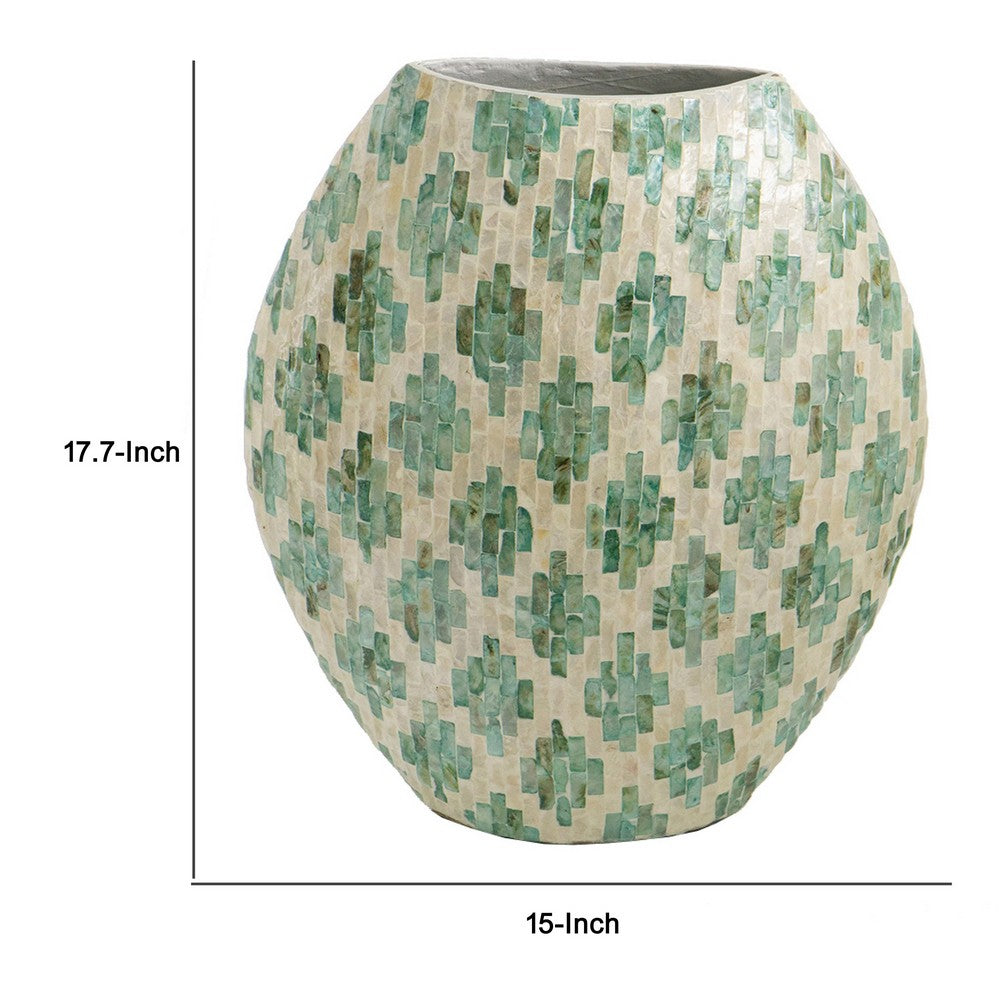Rhys Decorative Vase | Hand-Applied Mosaic-Pattern Green-White Capiz 18"