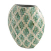 Rhys Decorative Vase | Hand-Applied Mosaic-Pattern Green-White Capiz 14"